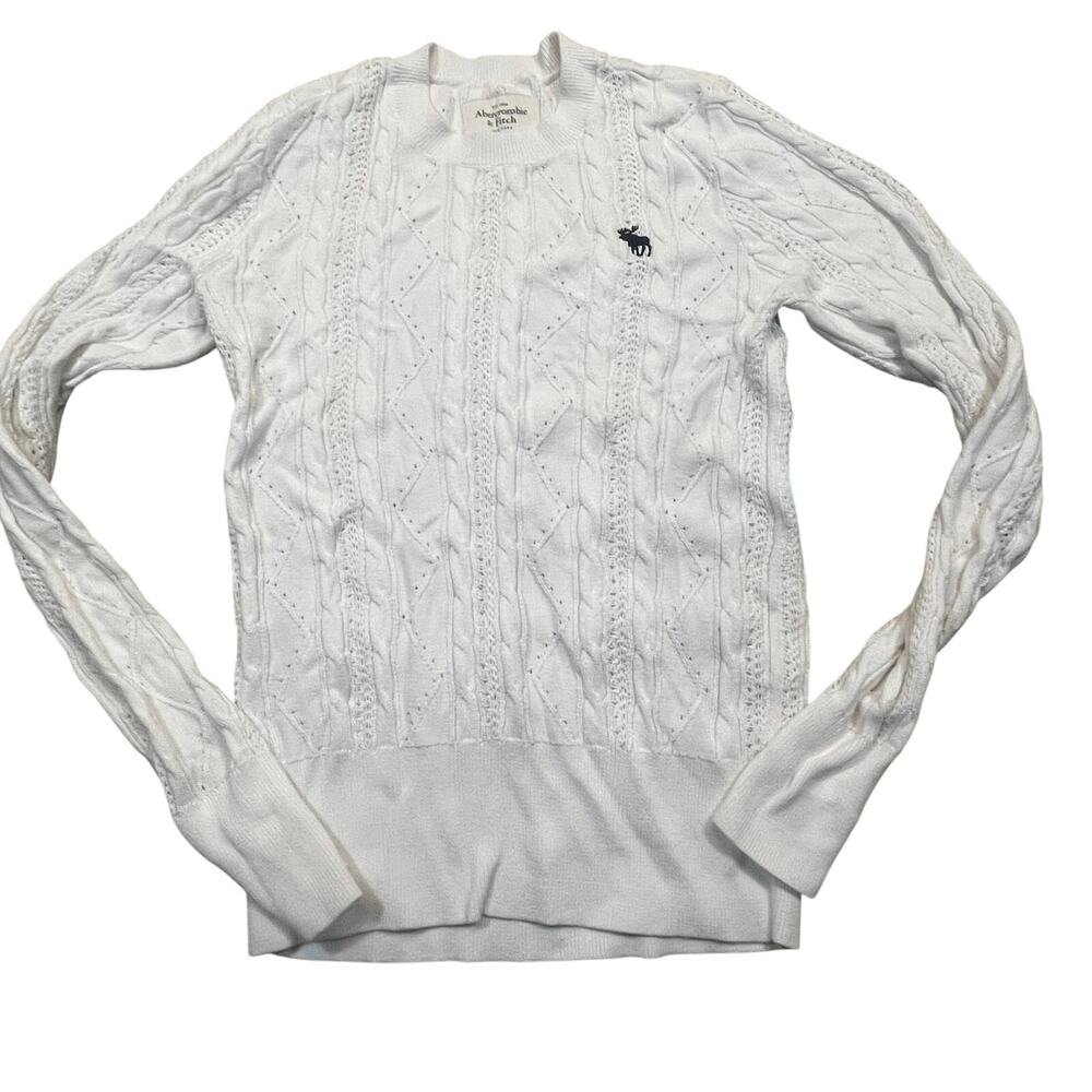 Abercrombie Fitch L White Cable Knit Preppy GrandpaCore Sweater
